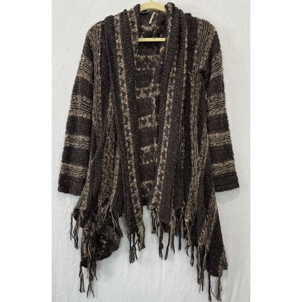 Free People Runaway Love Fringed Trim Wrap Cardigan Sweater Medium